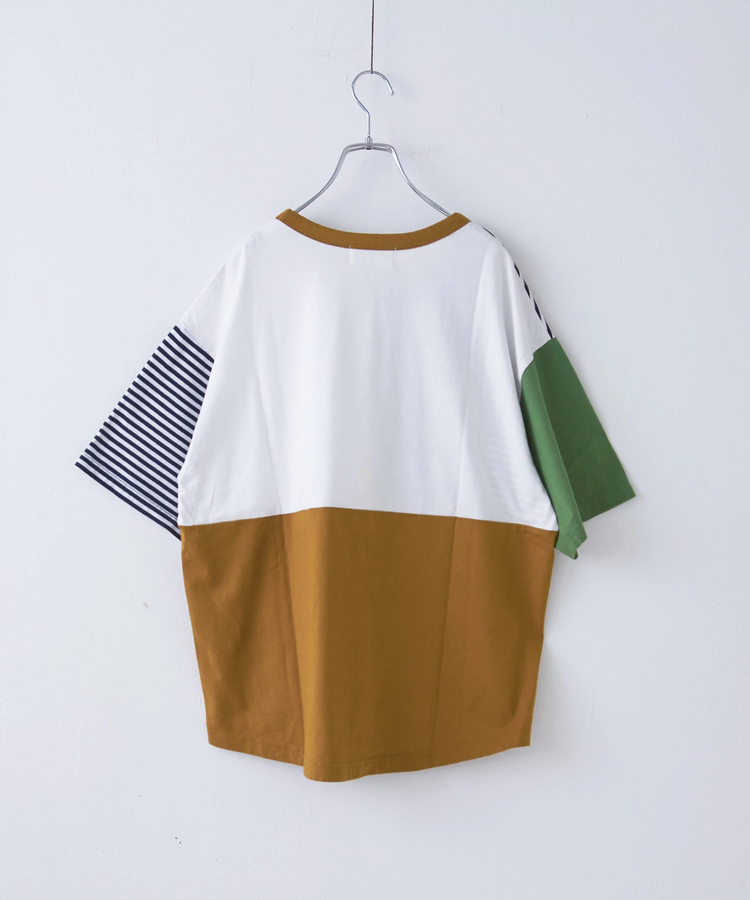 CUBE SUGAR(キューブシュガー) |21/-天竺 無地 × ボーダー ミックス 切替 Tシャツ