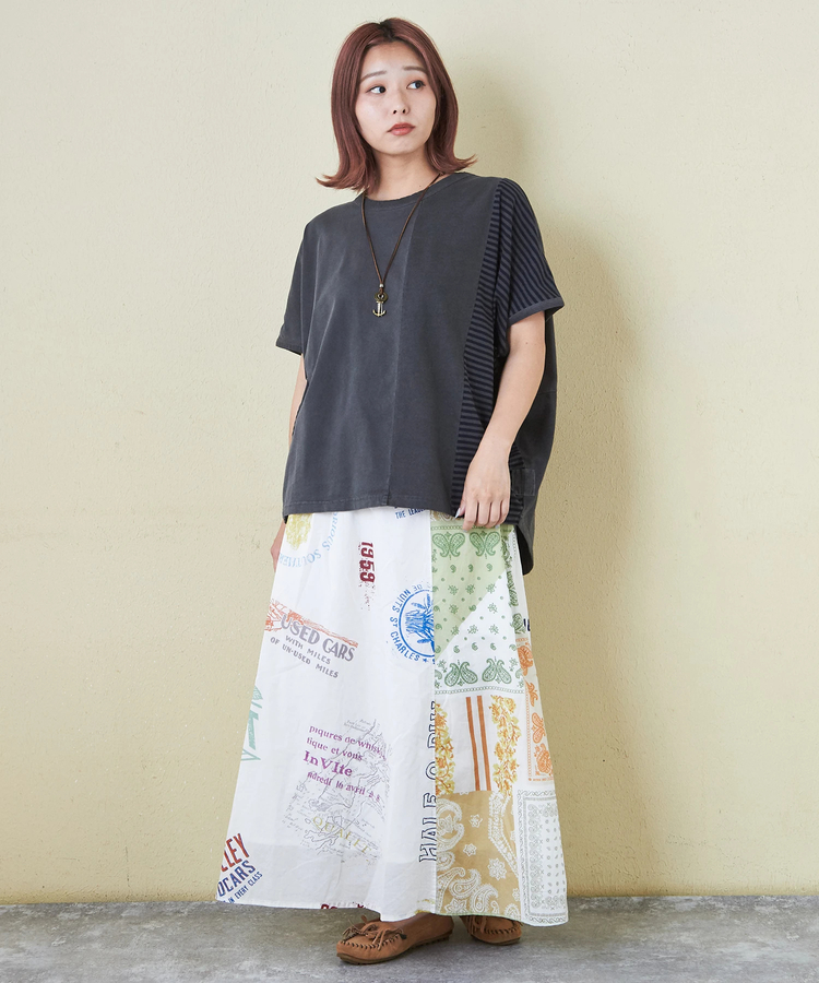 CUBE SUGAR(キューブシュガー) |21/-天竺 無地 × ボーダー ミックス 切替 ドルマン Tシャツ