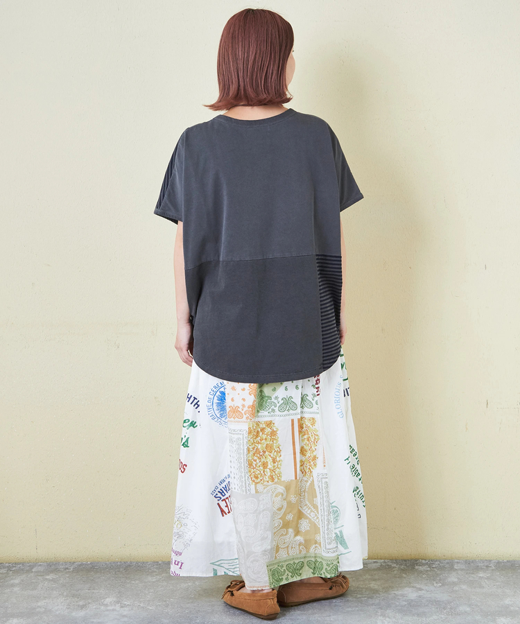 CUBE SUGAR(キューブシュガー) |21/-天竺 無地 × ボーダー ミックス 切替 ドルマン Tシャツ