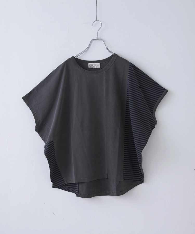 CUBE SUGAR(キューブシュガー) |21/-天竺 無地 × ボーダー ミックス 切替 ドルマン Tシャツ