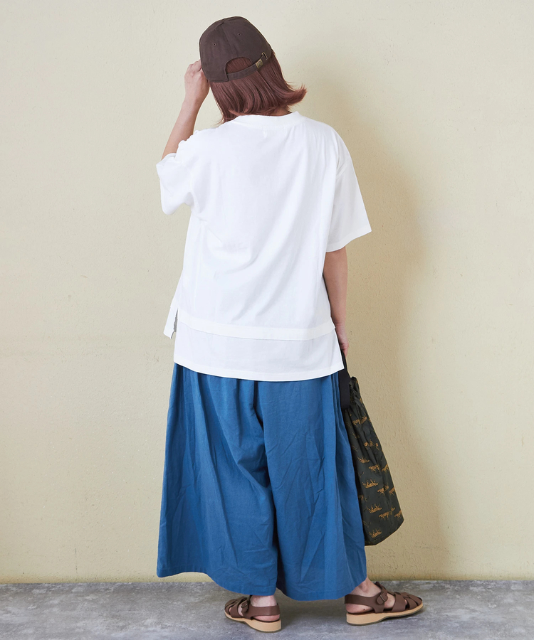 CUBE SUGAR(キューブシュガー) |26/-天竺 パウダー加工 裾レイヤード ロゴ Tシャツ