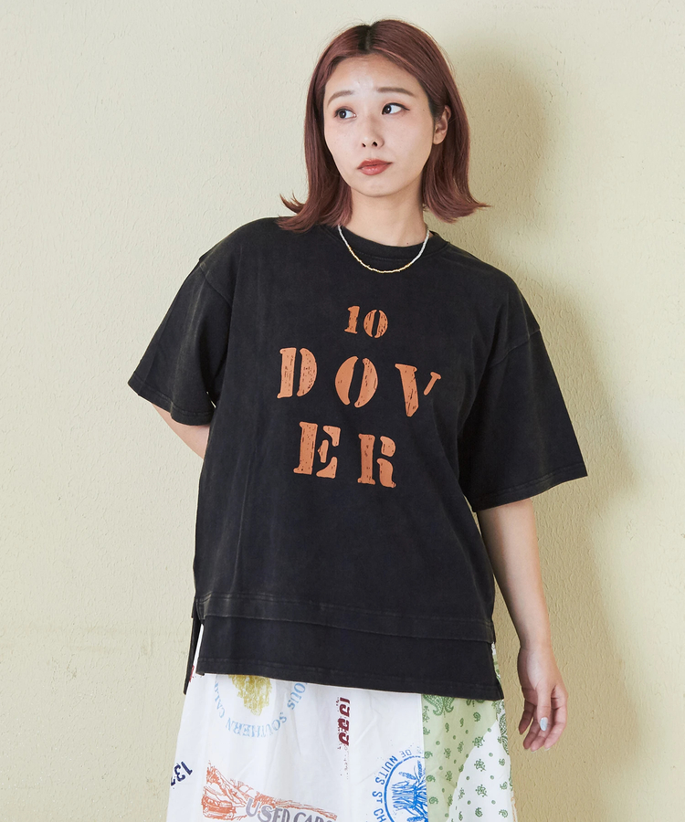 CUBE SUGAR(キューブシュガー) |26/-天竺 パウダー加工 裾レイヤード ロゴ Tシャツ