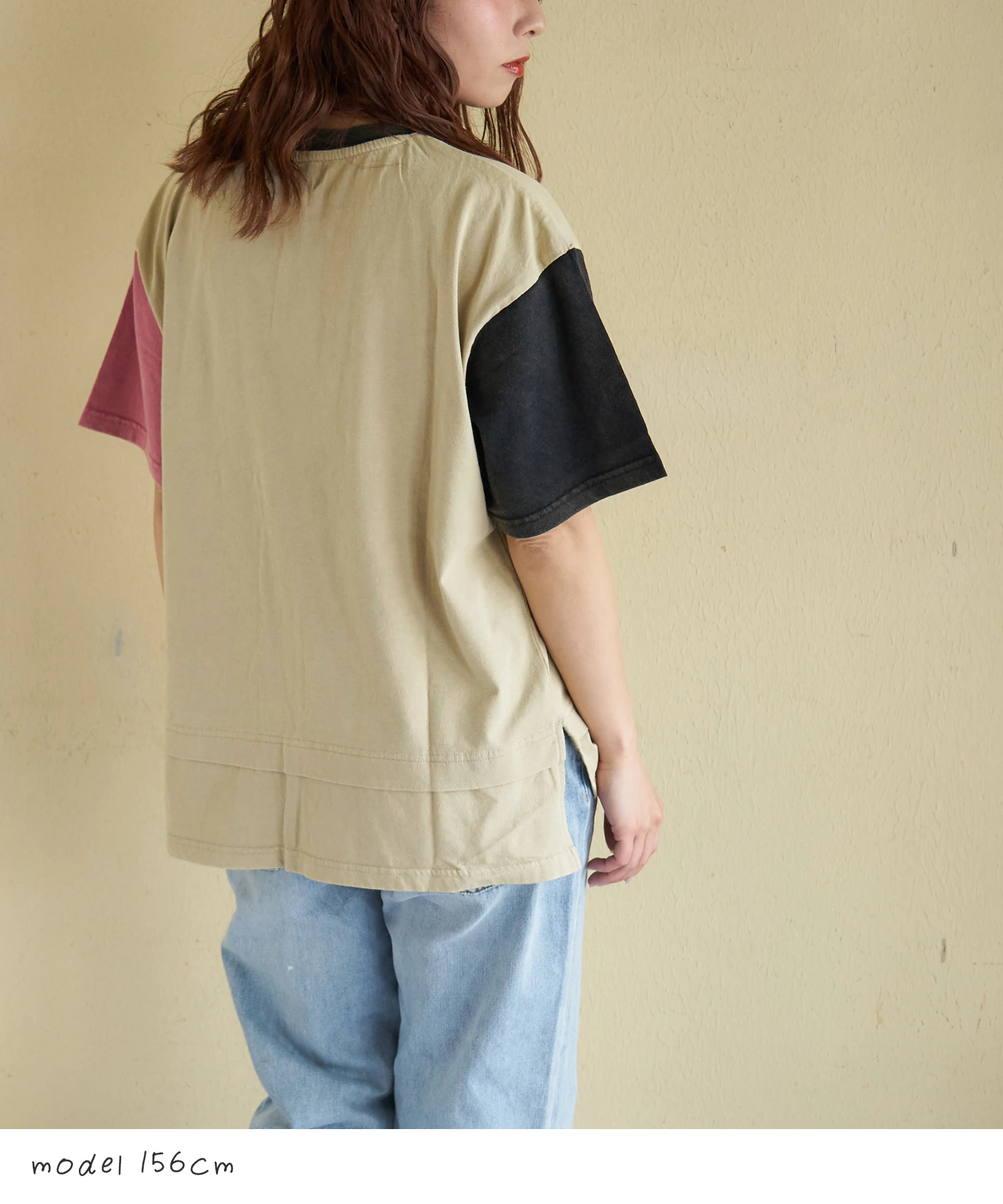 26/-天竺 パウダー加工 裾レイヤード ロゴ Tシャツ｜ファッション通販