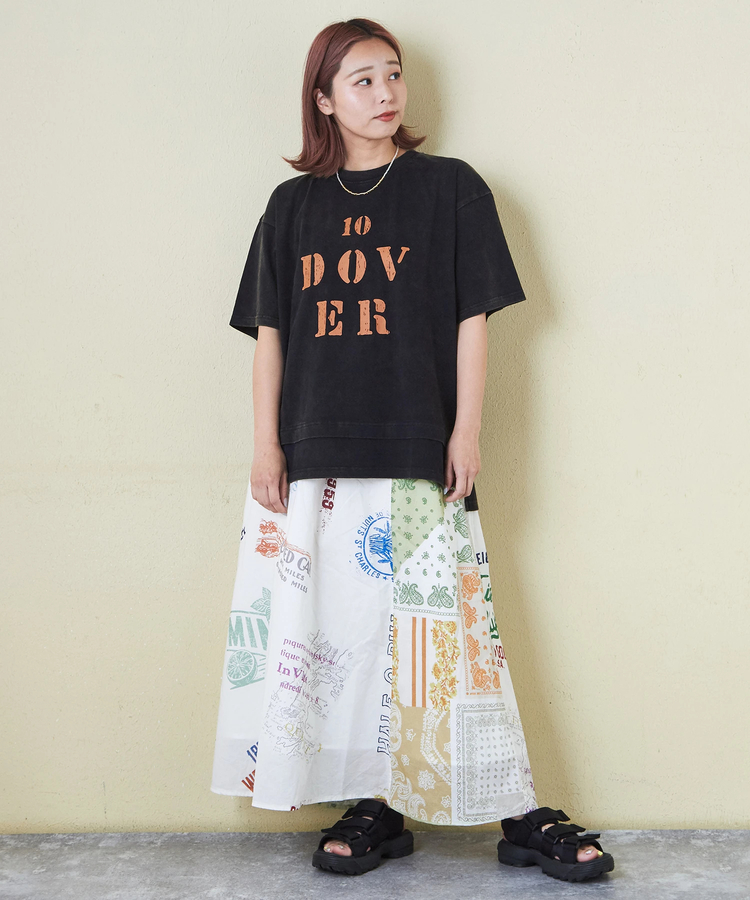 CUBE SUGAR(キューブシュガー) |26/-天竺 パウダー加工 裾レイヤード ロゴ Tシャツ