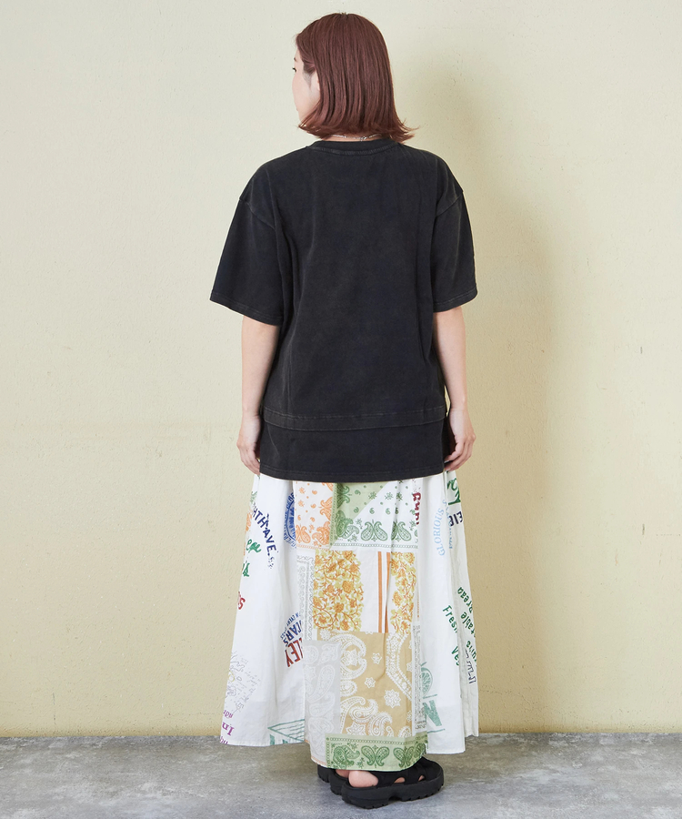 CUBE SUGAR(キューブシュガー) |26/-天竺 パウダー加工 裾レイヤード ロゴ Tシャツ
