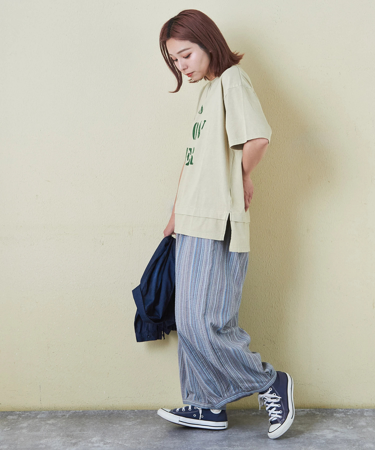 CUBE SUGAR(キューブシュガー) |26/-天竺 パウダー加工 裾レイヤード ロゴ Tシャツ