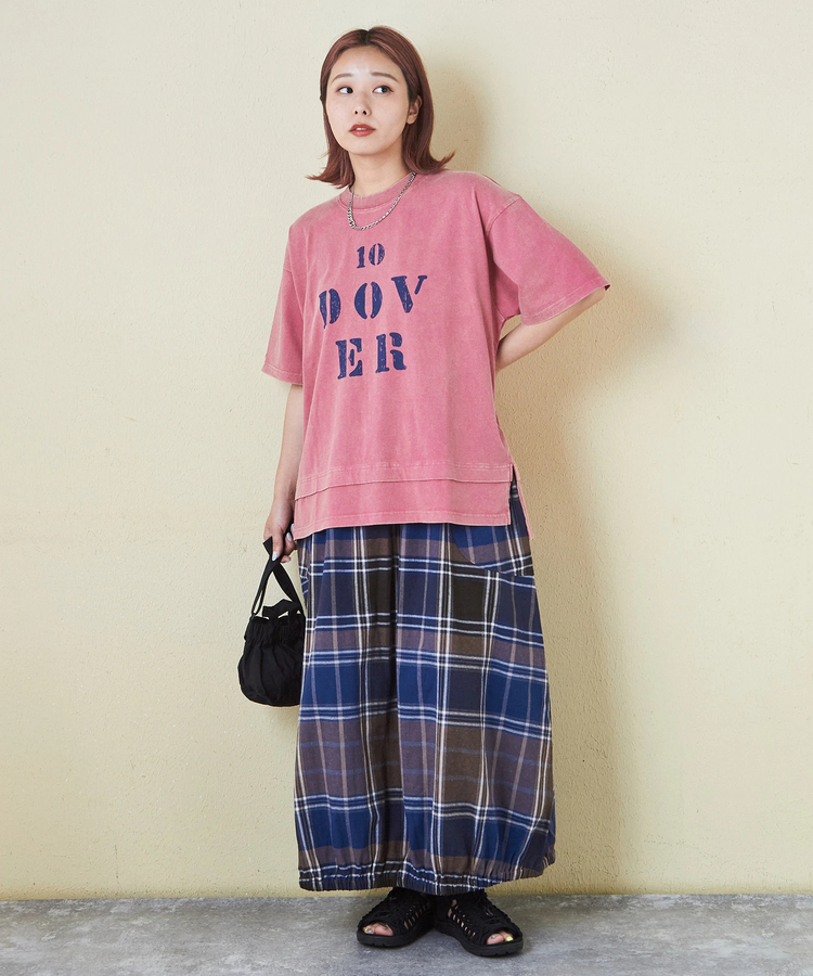 CUBE SUGAR(キューブシュガー) |26/-天竺 パウダー加工 裾レイヤード ロゴ Tシャツ