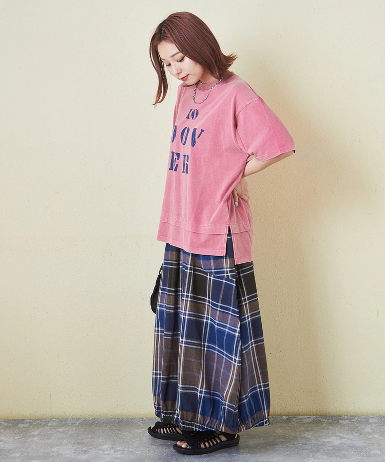 CUBE SUGAR(キューブシュガー) |26/-天竺 パウダー加工 裾レイヤード ロゴ Tシャツ