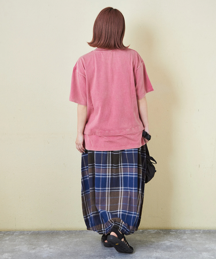 CUBE SUGAR(キューブシュガー) |26/-天竺 パウダー加工 裾レイヤード ロゴ Tシャツ