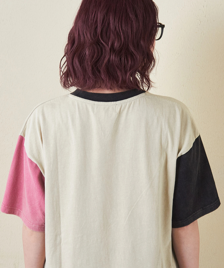 CUBE SUGAR(キューブシュガー) |26/-天竺 パウダー加工 裾レイヤード ロゴ Tシャツ