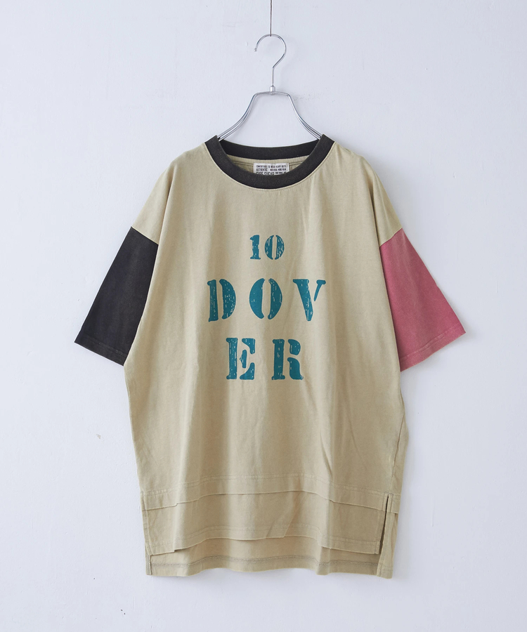 CUBE SUGAR(キューブシュガー) |26/-天竺 パウダー加工 裾レイヤード ロゴ Tシャツ