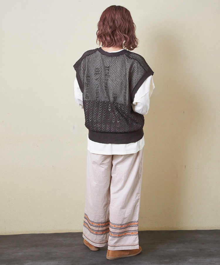 CUBE SUGAR(キューブシュガー) |【早得P2倍】【秋新作 クーポン対象外】インド キャンブリック 裾刺繍 ギャザー パンツ