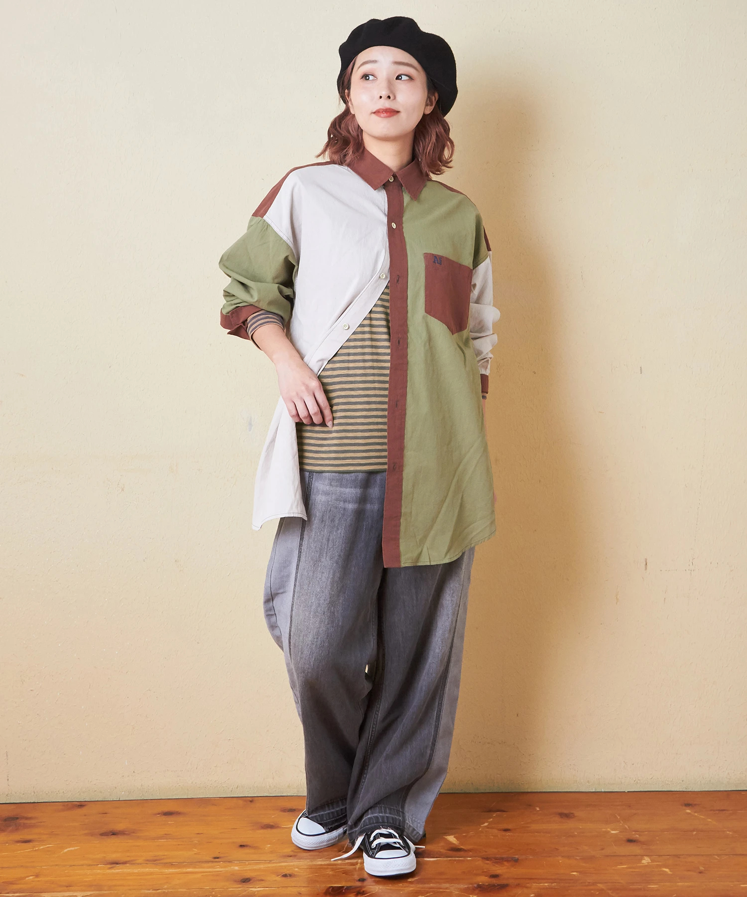 やまちゃん様 C6472 ボーダーパフスリーブ×カーキコーデ やまちゃん様 C6472 ボーダーパフスリーブ×カーキコーデ