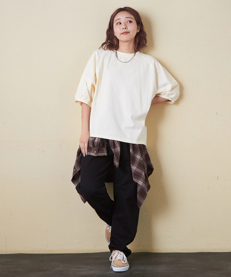 CUBE SUGAR(キューブシュガー) |【秋新作 クーポン対象外】21/-OE天竺 バックプリント ランタンスリーブ Tシャツ