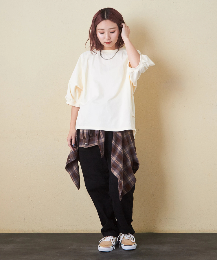 CUBE SUGAR(キューブシュガー) |【秋新作 クーポン対象外】21/-OE天竺 バックプリント ランタンスリーブ Tシャツ