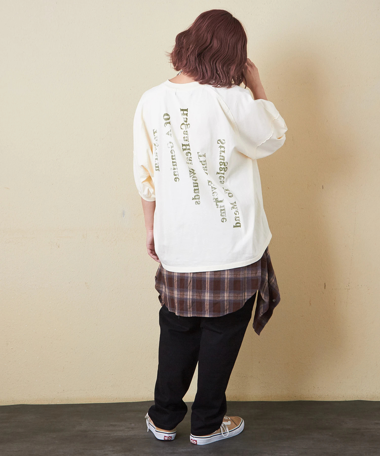 CUBE SUGAR(キューブシュガー) |【秋新作 クーポン対象外】21/-OE天竺 バックプリント ランタンスリーブ Tシャツ