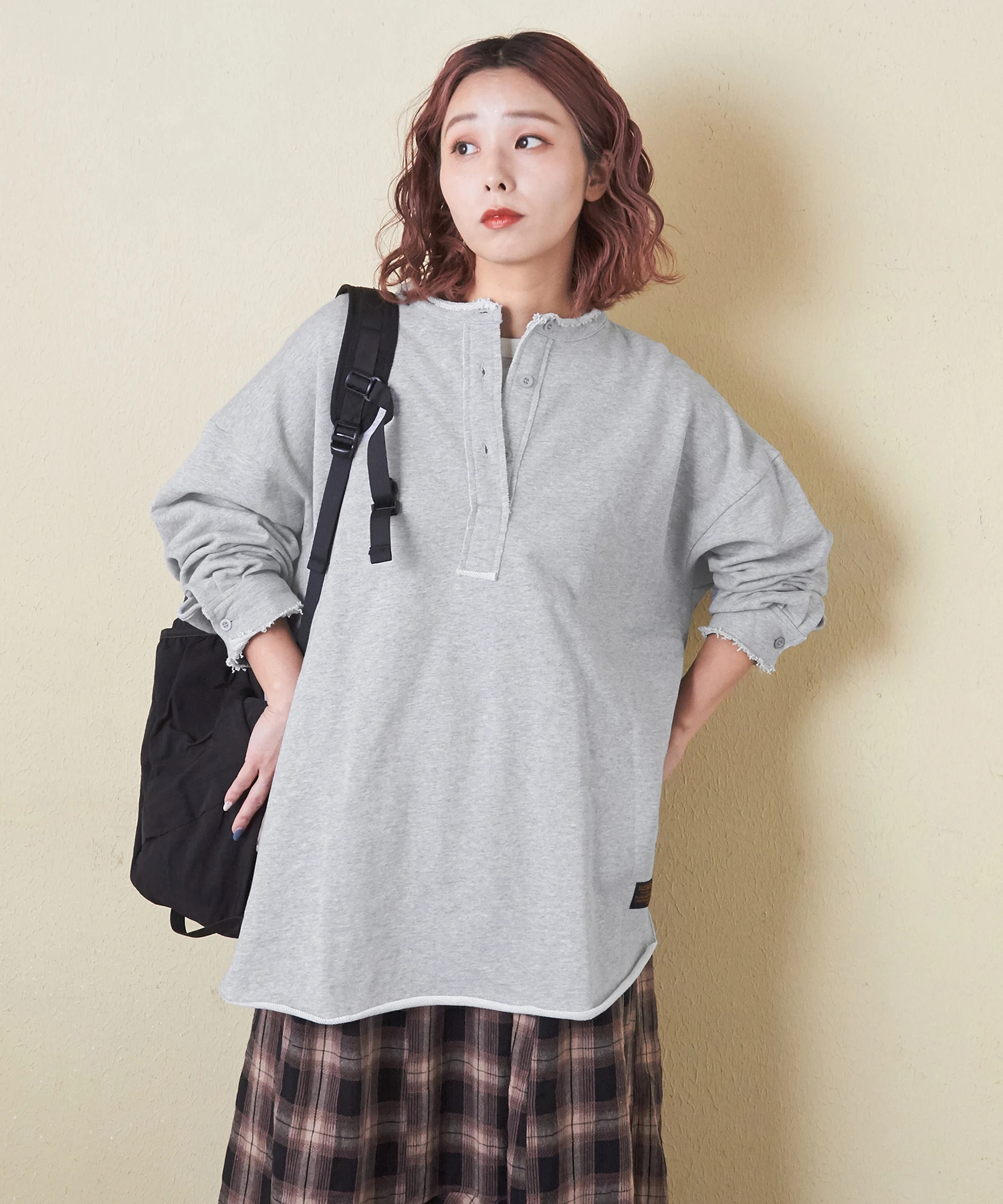 秋新作】無地 裏毛 ヘンリーネック プルオーバー スウェット