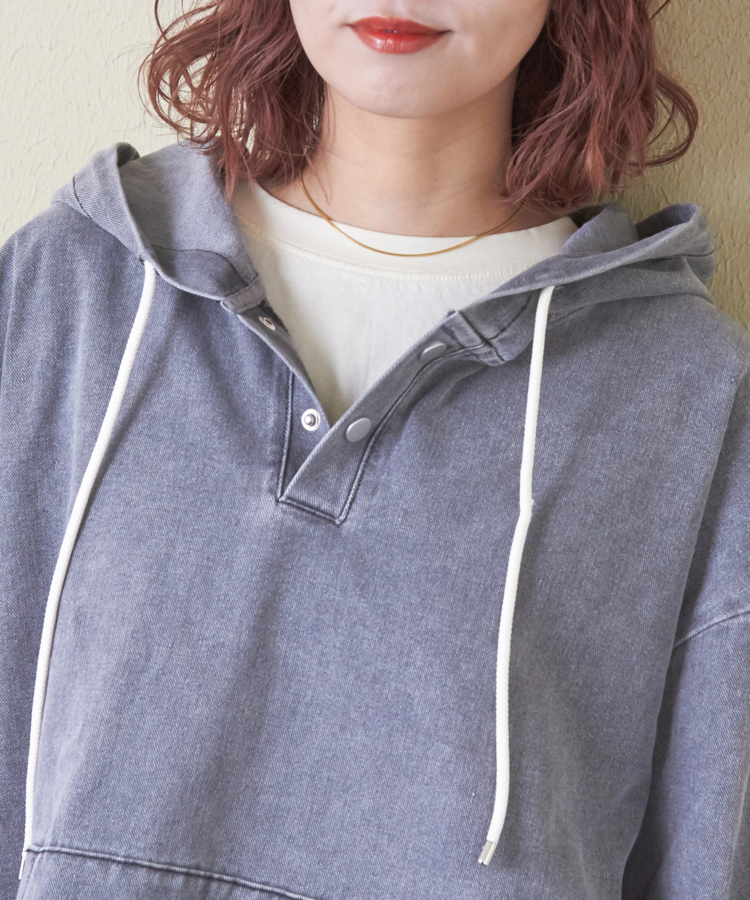 秋新作】ピグメント染め フード付 シャツ パーカー