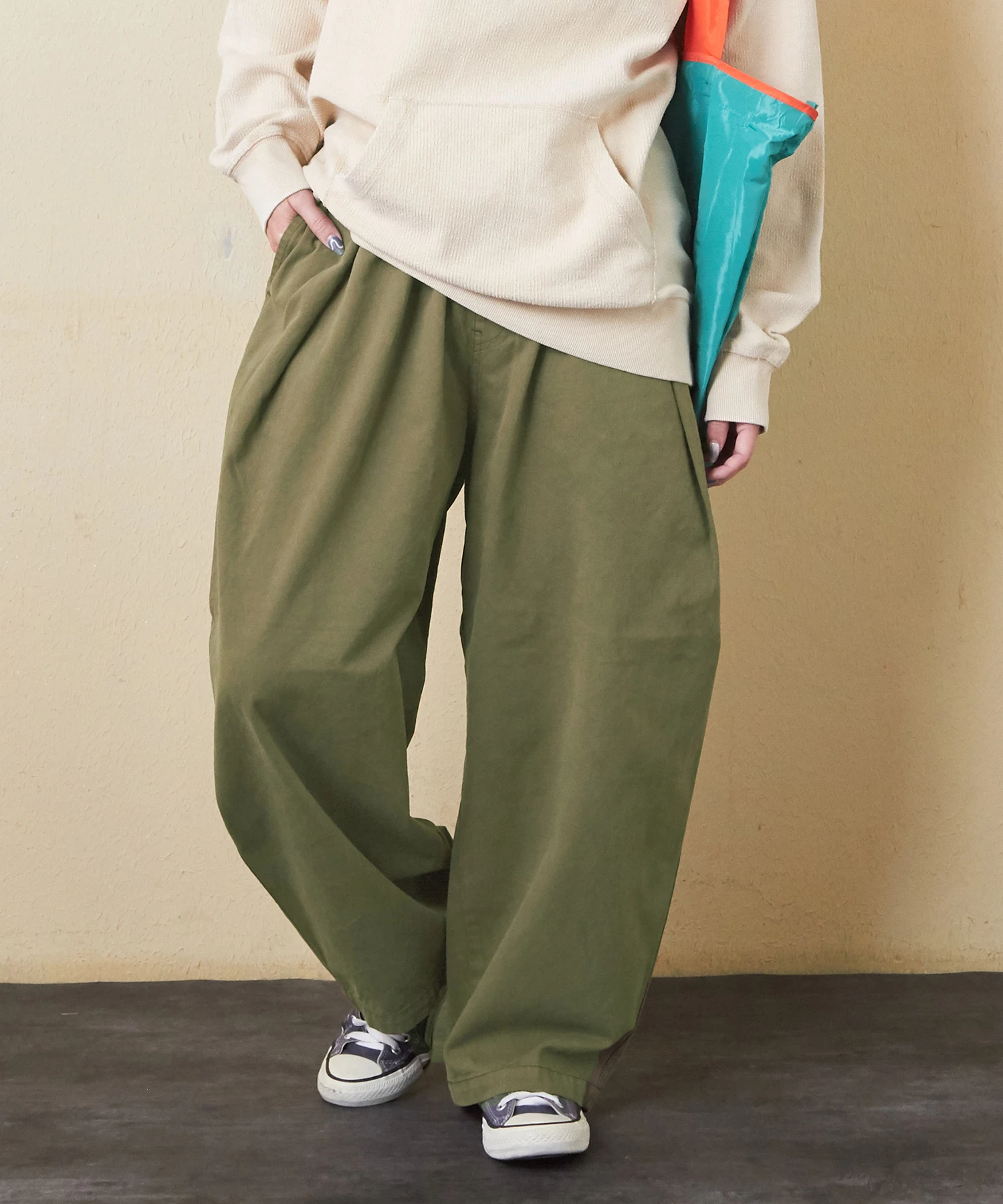 パンツ mint 秋新作】ピーチツイル 製品染 らくゆるっと パンツ