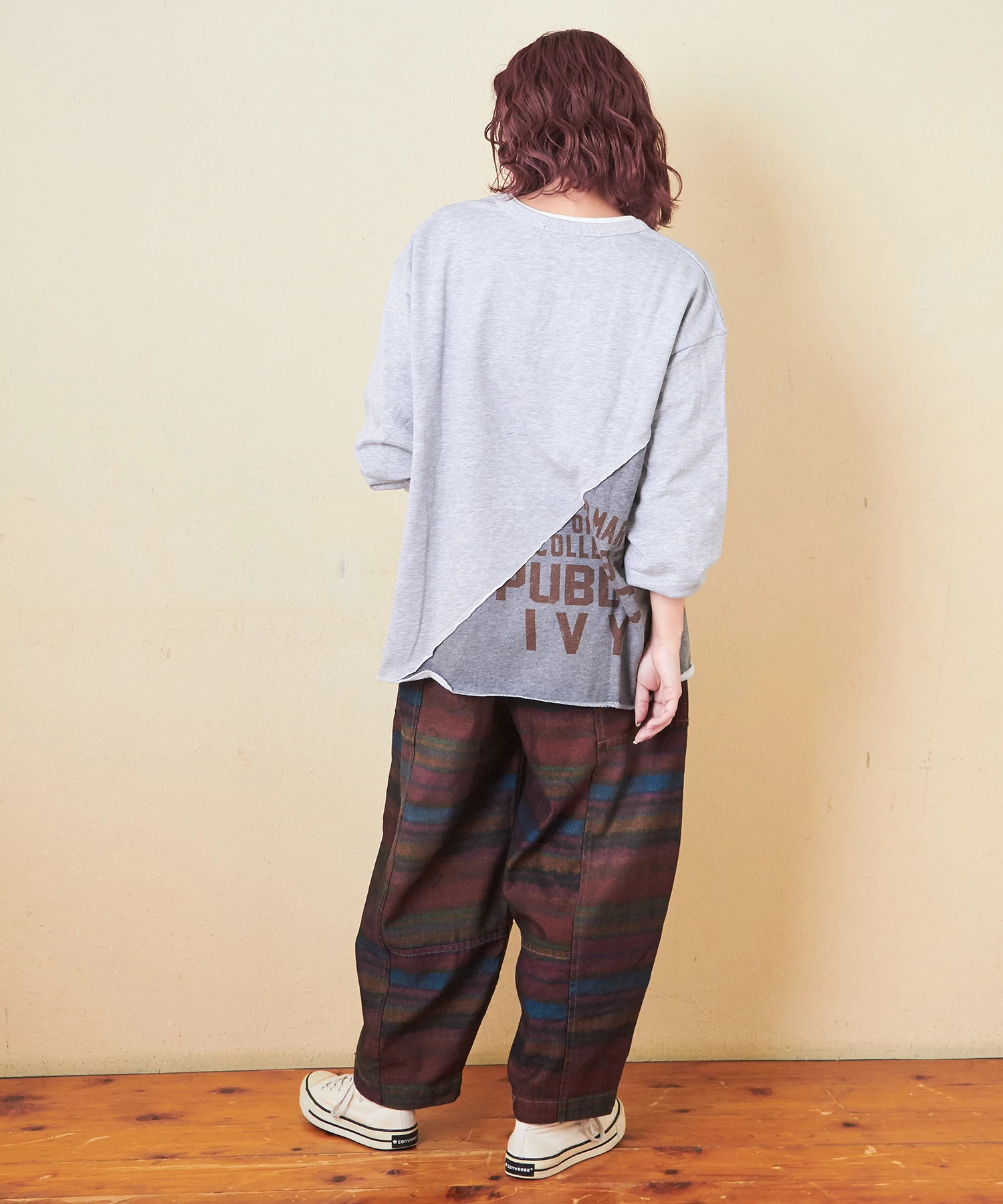 秋新作】チェック柄 プリント デニム イージー ワイドパンツ