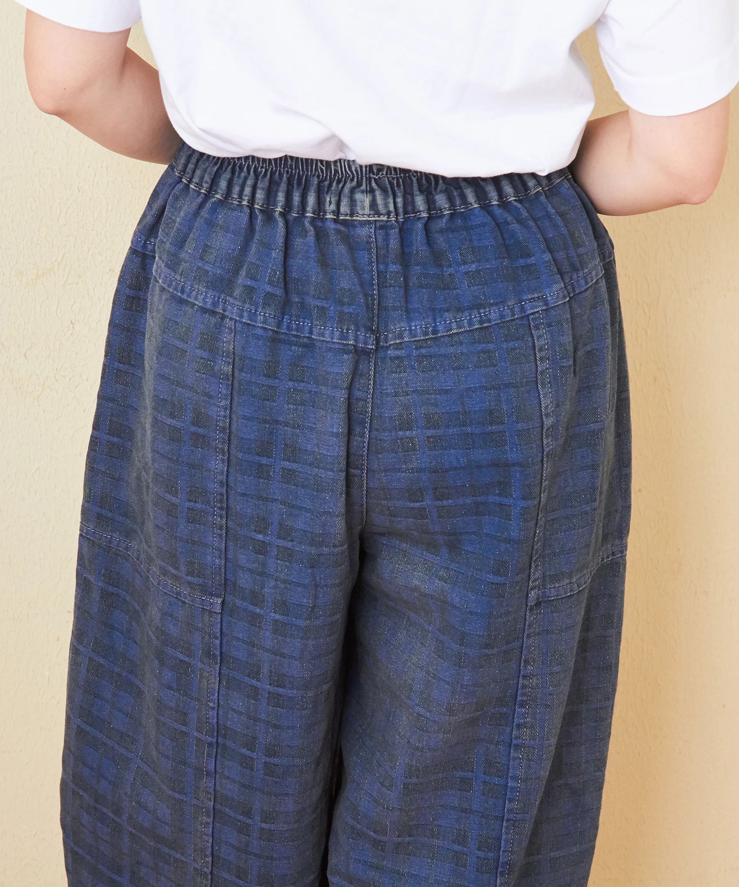 秋新作】チェック柄 プリント デニム イージー ワイドパンツ