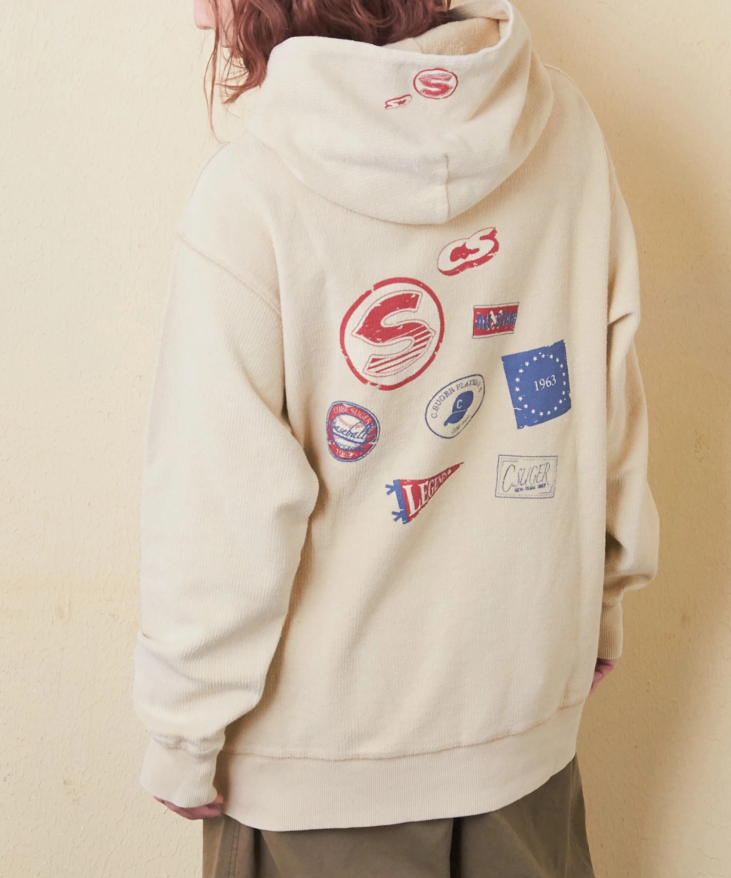 BUBBLES　プリントビジュパーカー 秋新作】スノーウォッシュ 裏毛 バックプリント スウェット プル