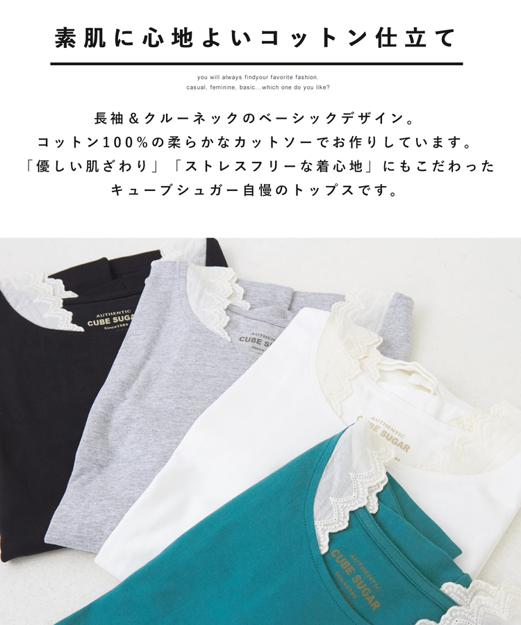 CUBE SUGAR(キューブシュガー) |【会員様限定セール除外商品】【秋新作】20/-天竺 衿レース 長袖 インナー