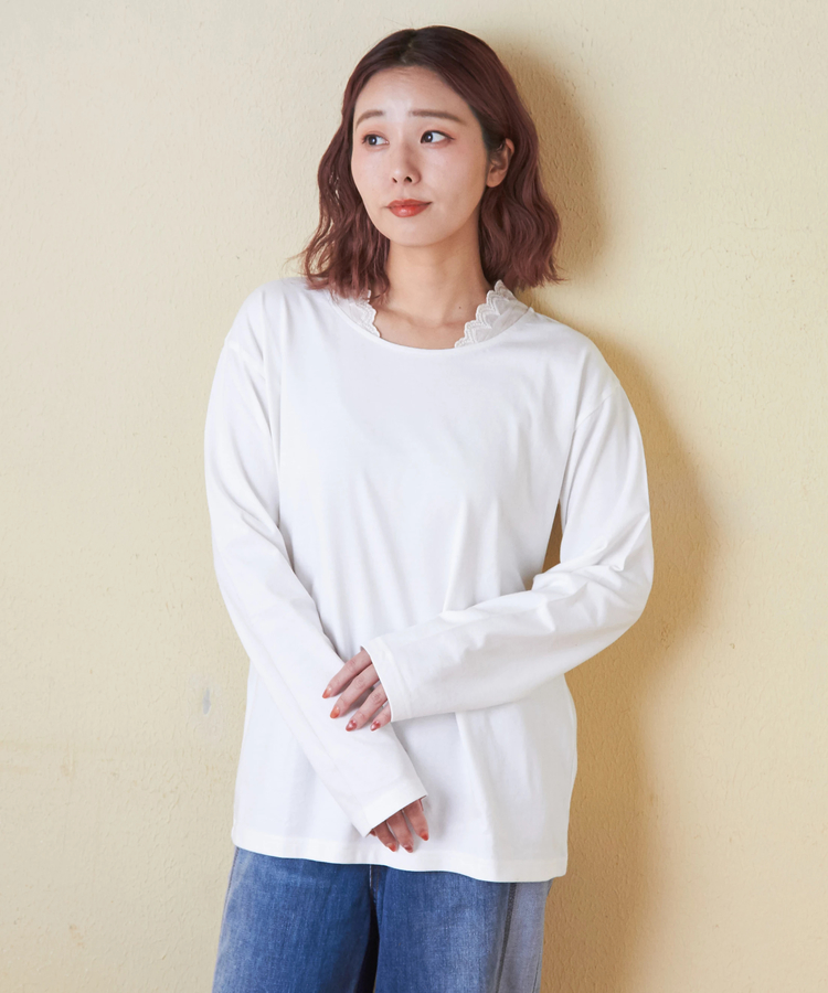 CUBE SUGAR(キューブシュガー) |【会員様限定セール除外商品】【秋新作】20/-天竺 衿レース 長袖 インナー