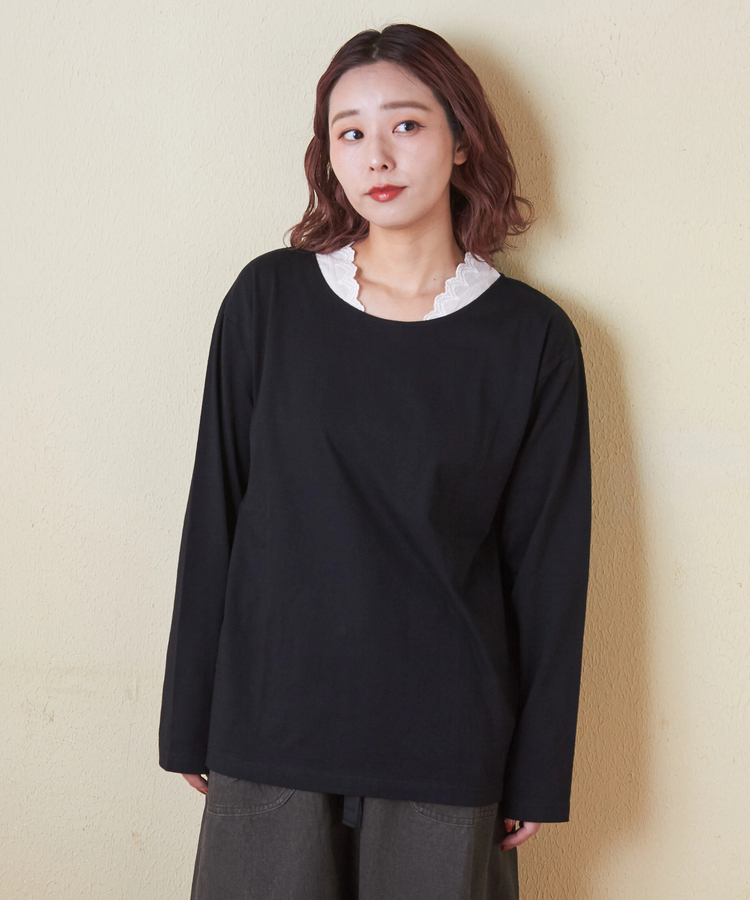 CUBE SUGAR(キューブシュガー) |【会員様限定セール除外商品】【秋新作】20/-天竺 衿レース 長袖 インナー