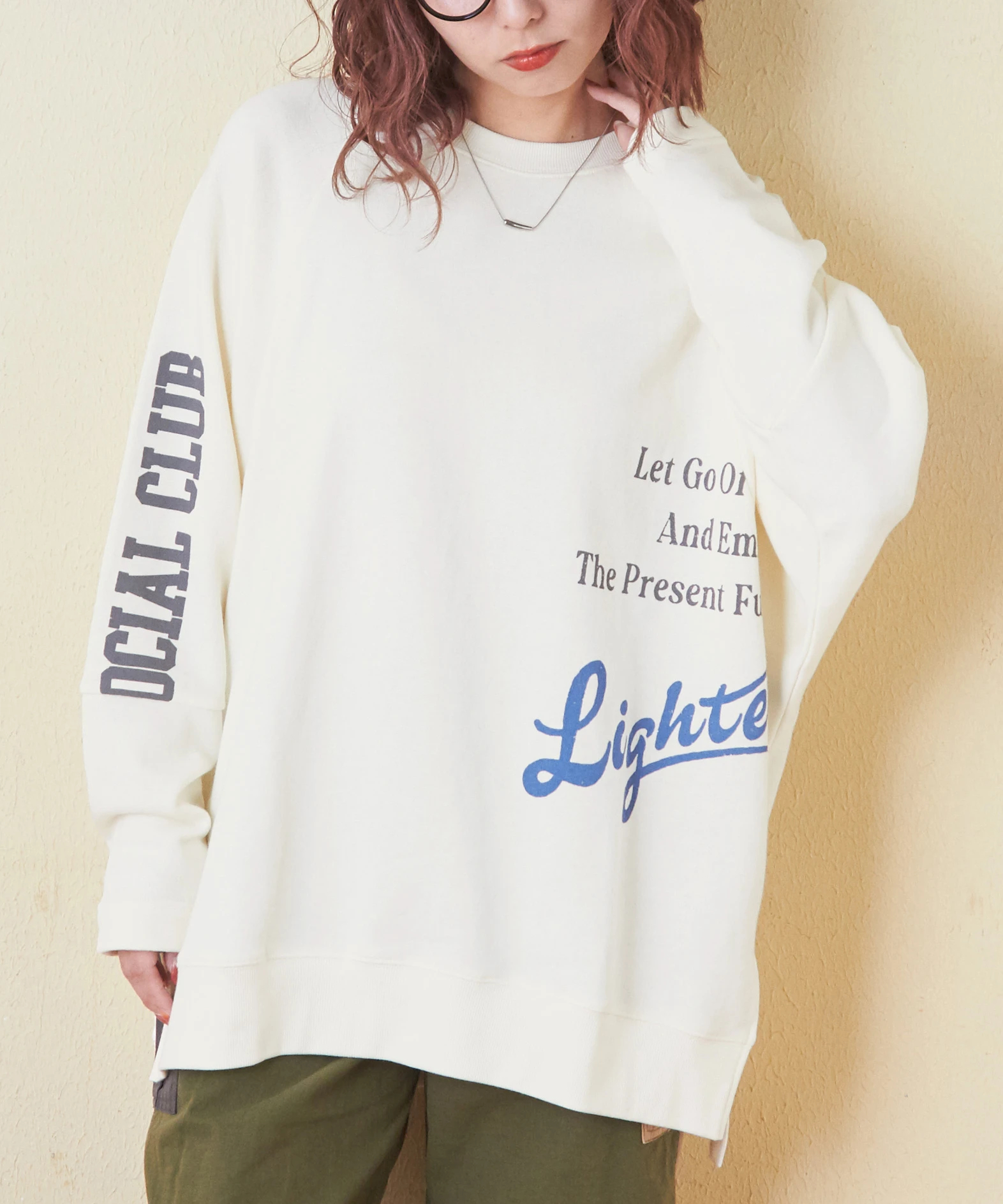 trangakayaページ 秋新作】ガーゼ裏毛 スウェット ロゴプリント ラグラン プル