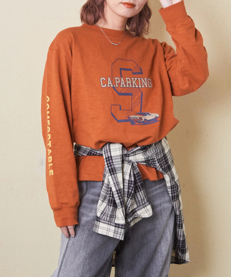 CUBE SUGAR(キューブシュガー) |【秋新作】10/-スラブ天竺 袖プリント ロング Tシャツ