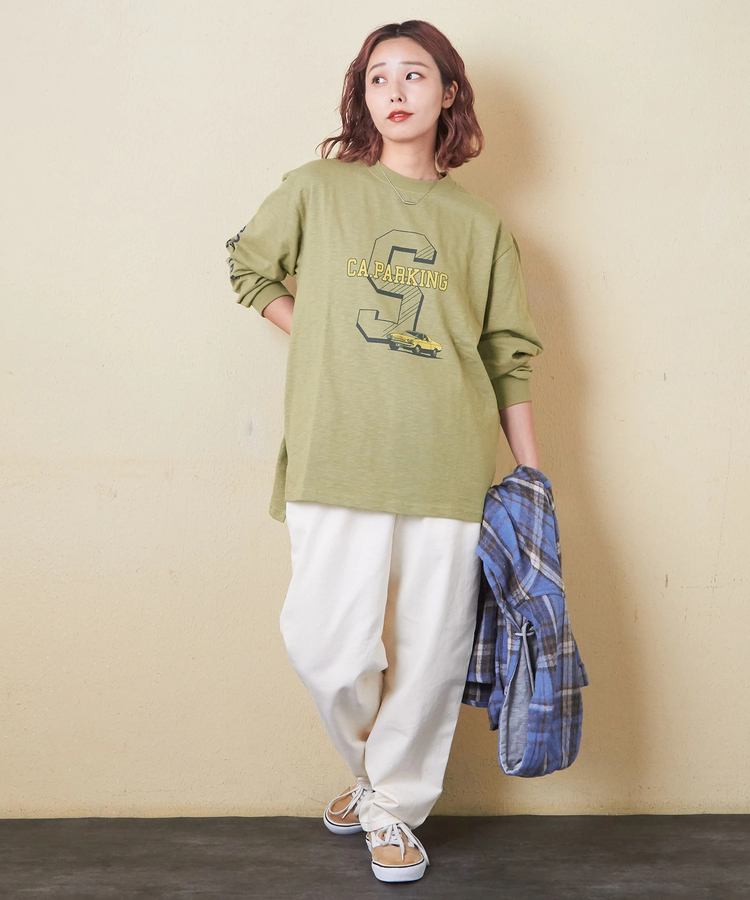 CUBE SUGAR(キューブシュガー) |【秋新作】10/-スラブ天竺 袖プリント ロング Tシャツ