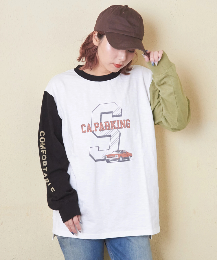 CUBE SUGAR(キューブシュガー) |【秋新作】10/-スラブ天竺 袖プリント ロング Tシャツ