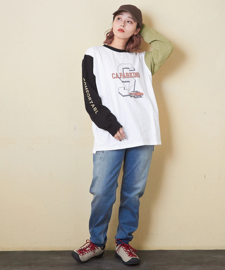 CUBE SUGAR(キューブシュガー) |【秋新作】10/-スラブ天竺 袖プリント ロング Tシャツ
