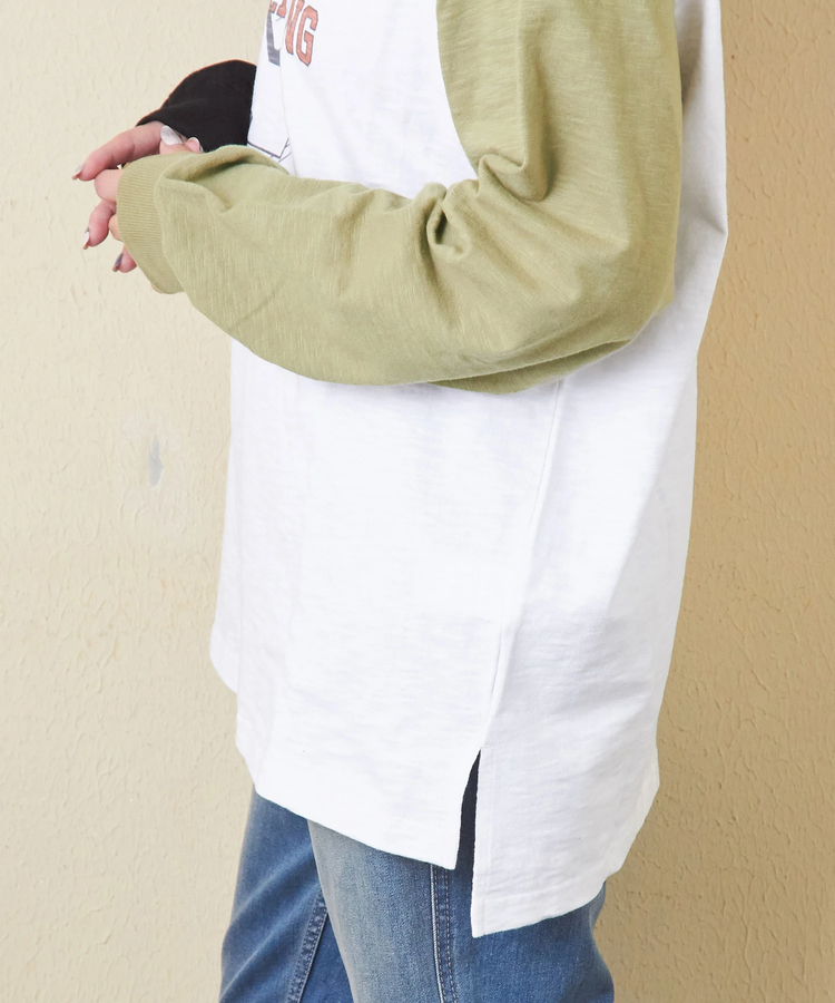 CUBE SUGAR(キューブシュガー) |【秋新作】10/-スラブ天竺 袖プリント ロング Tシャツ