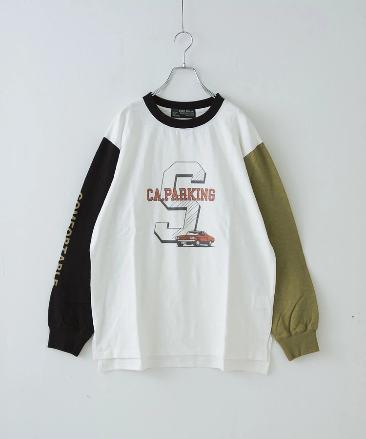 CUBE SUGAR(キューブシュガー) |【秋新作】10/-スラブ天竺 袖プリント ロング Tシャツ