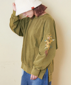 【秋新作】30/10裏毛 ケミカル加工 スウェット 袖刺繍 プルオーバー
