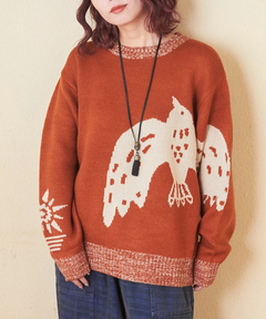 【秋冬新作】バード モチーフ  ジャガード ニット プルオーバー