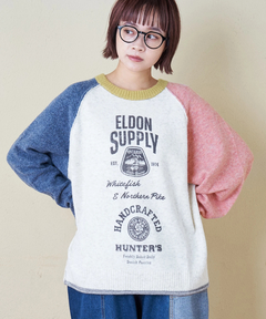 【秋冬新作】ヤクフィール ニット ロゴ プリント プルオーバー