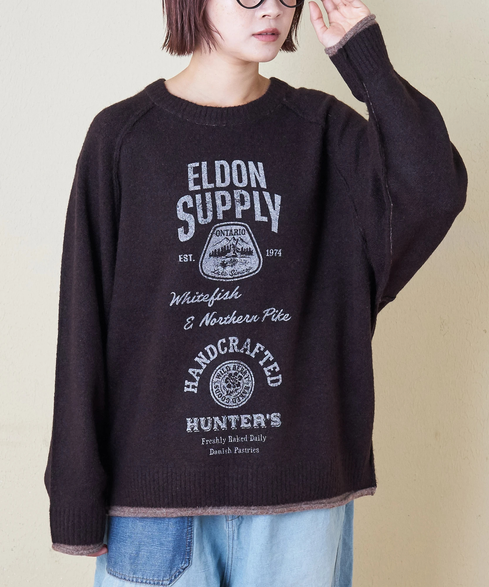 ☆様オーダーページ 秋新作】ヤクフィール ニット ロゴ プリント プルオーバー