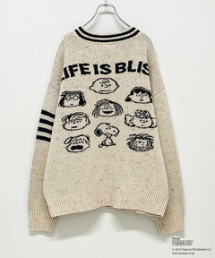 【インスタグラム先行公開★11月上旬販売予定】PEANUTS ( ピーナッツ ) ネップヤーン ライン入り Vネック プルオーバー ニット