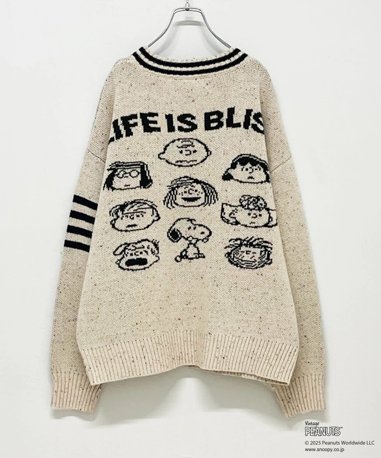 CUBE SUGAR(キューブシュガー) |【インスタグラム先行公開★11月上旬販売予定】PEANUTS ( ピーナッツ ) ネップヤーン ライン入り Vネック プルオーバー ニット