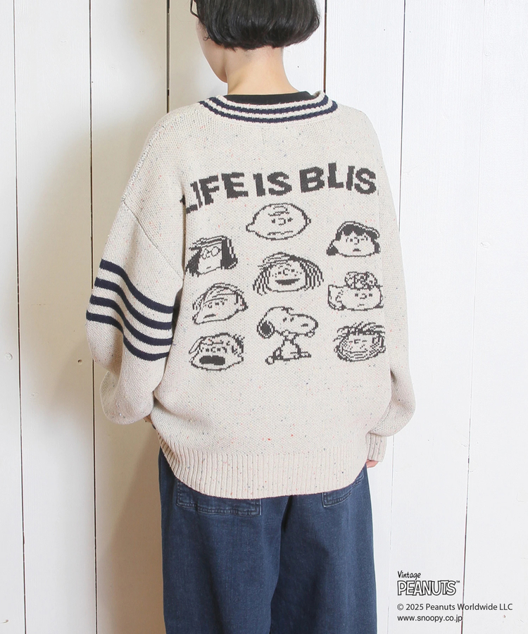CUBE SUGAR(キューブシュガー) |【インスタグラム先行公開★11月上旬販売予定】PEANUTS ( ピーナッツ ) ネップヤーン ライン入り Vネック プルオーバー ニット