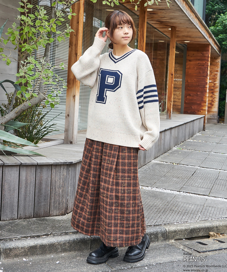 CUBE SUGAR(キューブシュガー) |【セール除外商品】【秋冬新作】PEANUTS ( ピーナッツ ) ネップヤーン ライン入り Vネック プルオーバー ニット