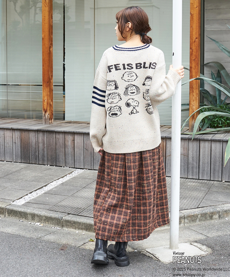CUBE SUGAR(キューブシュガー) |【セール除外商品】【秋冬新作】PEANUTS ( ピーナッツ ) ネップヤーン ライン入り Vネック プルオーバー ニット