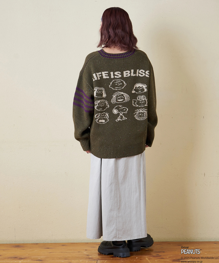 CUBE SUGAR(キューブシュガー) |【セール除外商品】【秋冬新作】PEANUTS ( ピーナッツ ) ネップヤーン ライン入り Vネック プルオーバー ニット