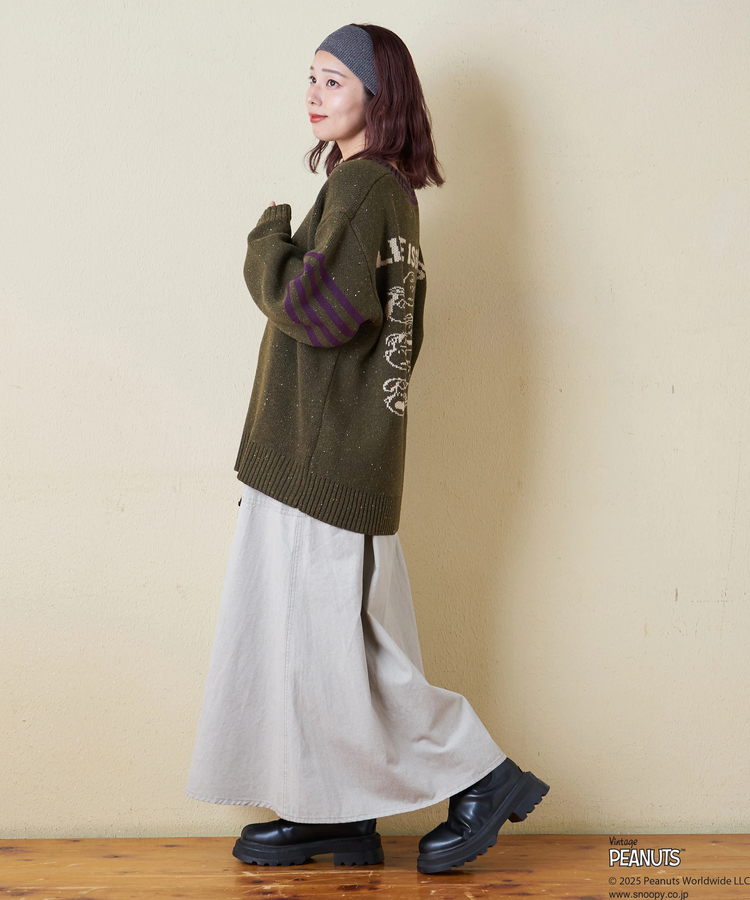 CUBE SUGAR(キューブシュガー) |【セール除外商品】【秋冬新作】PEANUTS ( ピーナッツ ) ネップヤーン ライン入り Vネック プルオーバー ニット