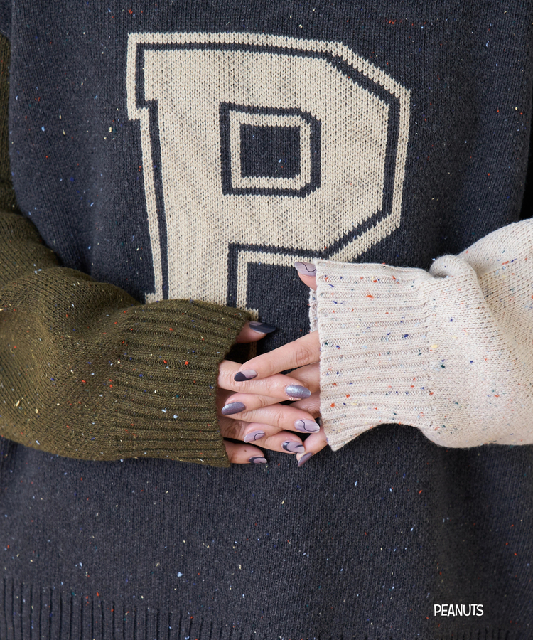 CUBE SUGAR(キューブシュガー) |【セール除外商品】【秋冬新作】PEANUTS ( ピーナッツ ) ネップヤーン ライン入り Vネック プルオーバー ニット