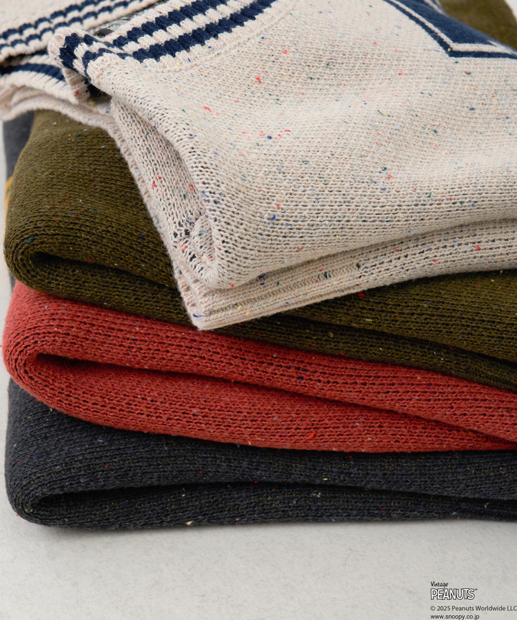 CUBE SUGAR(キューブシュガー) |【セール除外商品】【秋冬新作】PEANUTS ( ピーナッツ ) ネップヤーン ライン入り Vネック プルオーバー ニット