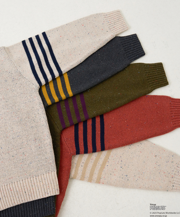 CUBE SUGAR(キューブシュガー) |【セール除外商品】【秋冬新作】PEANUTS ( ピーナッツ ) ネップヤーン ライン入り Vネック プルオーバー ニット